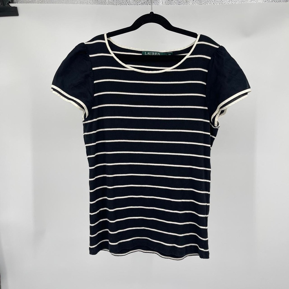 Vintage Ralph Lauren Women's Striped Top L Cap Sleeve Minimalist Chic Parisian